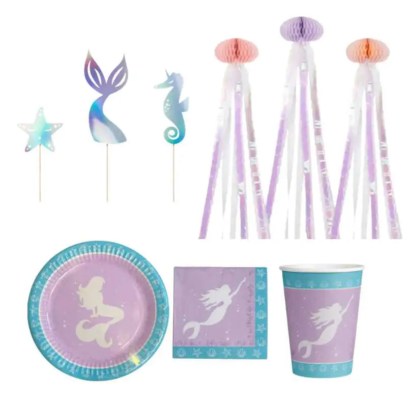 Pack Decoración Cumpleaños Sirena — Platos, Vasos, Servilletas y más - Narosa Sweet Party Barcelona
