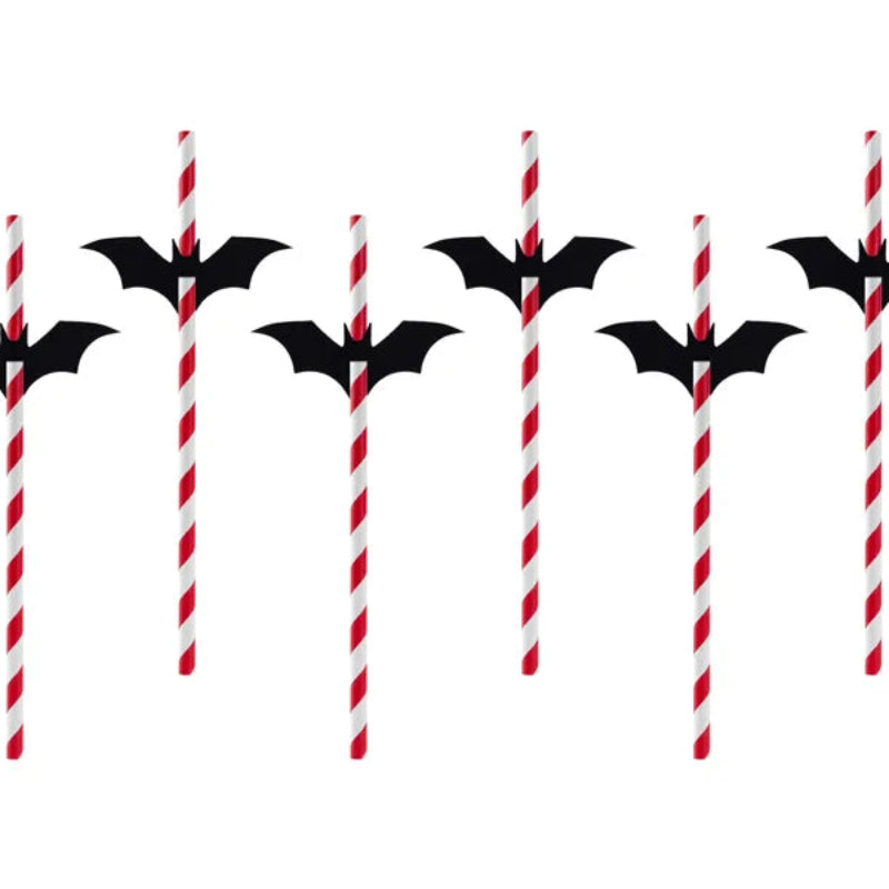 Pajitas Halloween rojas con murciélagos negros