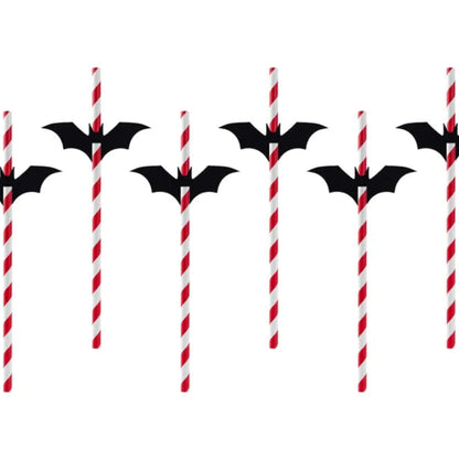 Pajitas Halloween rojas con murciélagos negros