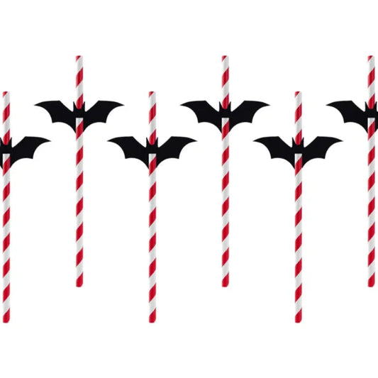 Pajitas Halloween rojas con murciélagos negros