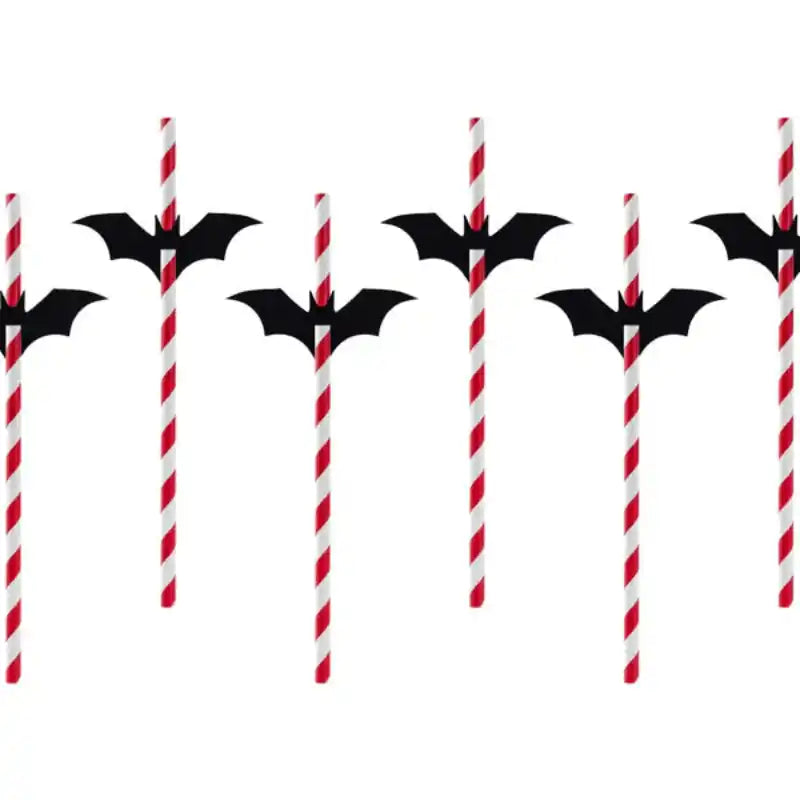 Pajitas Halloween rojas con murciélagos negros