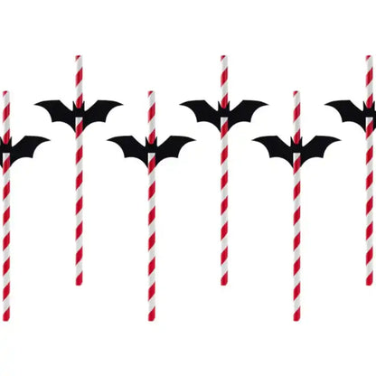 Pajitas Halloween rojas con murciélagos negros