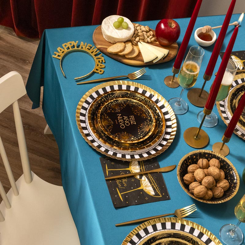 Platos redondos 23 cm Feliz Año Nuevo Nochevieja