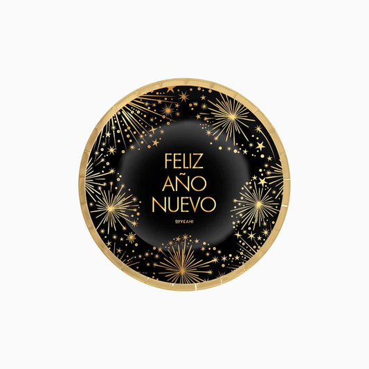 Platos 17 cm postre Feliz Año Nuevo pack 8