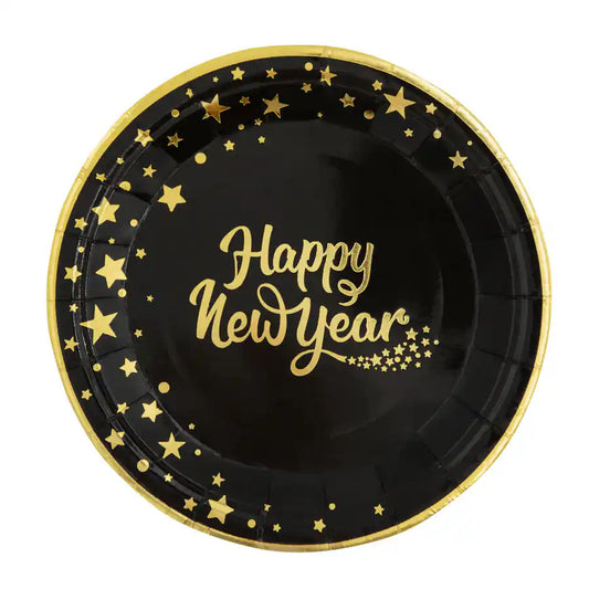Plat de Paper Happy New Year Negre