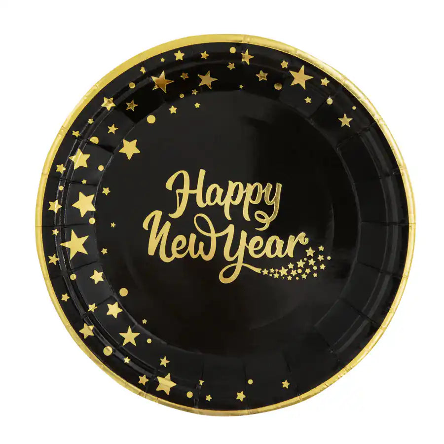 Plato de Papel Happy New Year Negro - Narosa Sweet Party Barcelona