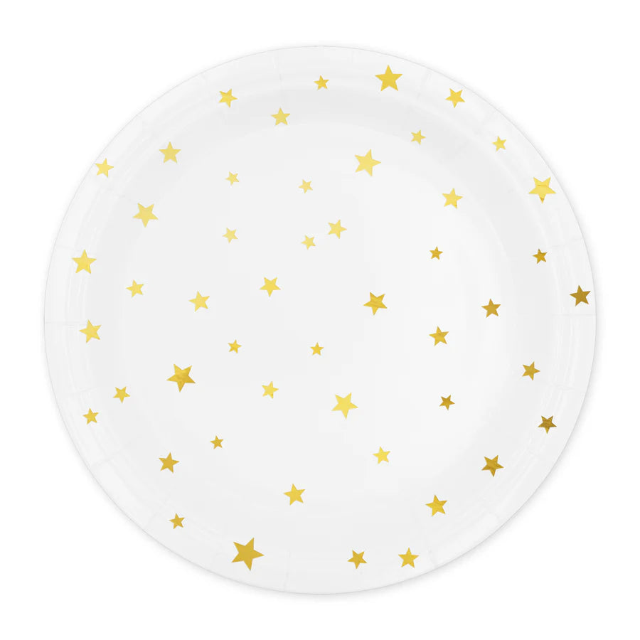 Plato de Papel Blanco con Estrellas Doradas