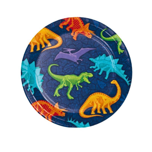 Platos de papel Dino Dig 17,4 cm pack 8 uds.