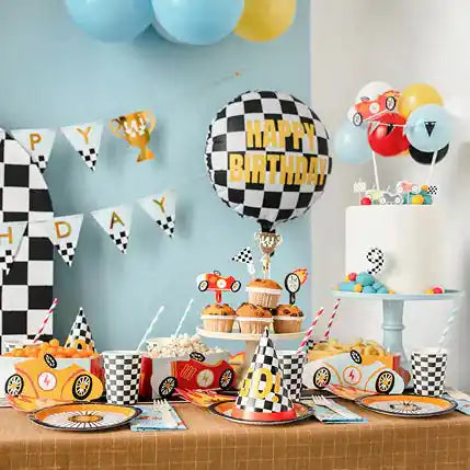 Pack 6 platos de papel forma rueda para cumpleaños y celebraciones temáticas