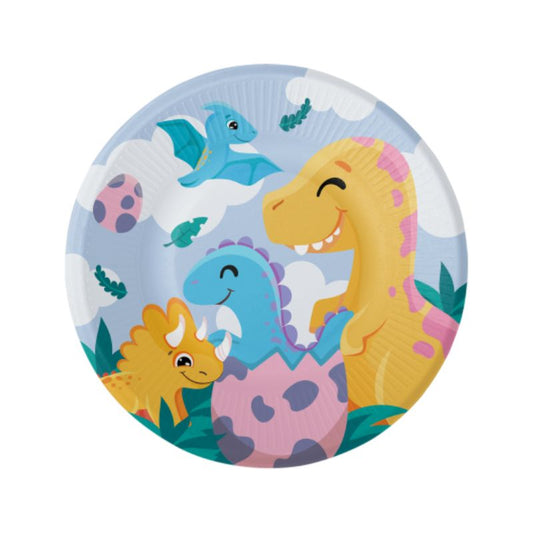 Platos de papel Funny Dinosaurs 18 cm pack 8 uds.