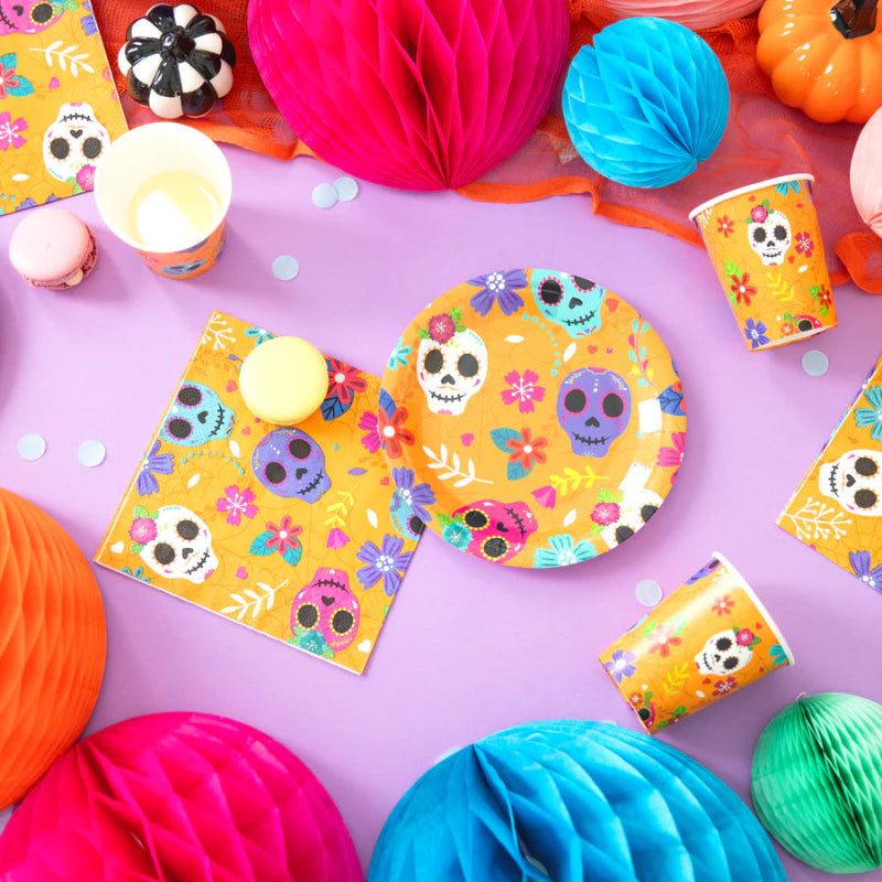 Platos Halloween con diseño Día de los Muertos