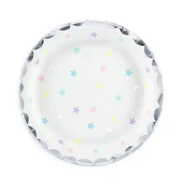 Platos Papel Unicornio y Estrellas 18 cm | Pack 6 ud. - Narosa Sweet Party Barcelona