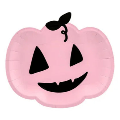 Platos de papel Halloween calabaza rosa 25x22 cm