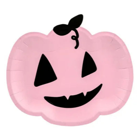 Platos de papel Halloween calabaza rosa 25x22 cm
