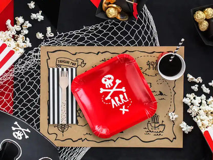 Platos de Papel Fiesta Piratas Rojo y Blanco 20x20 cm — Pack 6 unidades - Narosa Sweet Party Barcelona