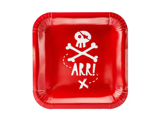 Platos de Papel Fiesta Piratas Rojo y Blanco 20x20 cm — Pack 6 unidades - Narosa Sweet Party Barcelona