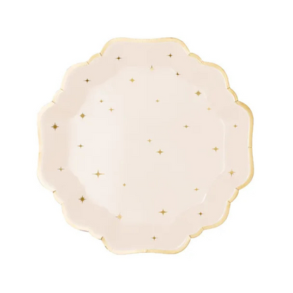 Platos de Papel Estrellas 21 cm - Beige con Dorado, Pack de 6