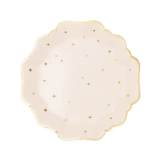 Plats de Paper Estrelles 21 cm - Beix amb Daurat, Pack de 6