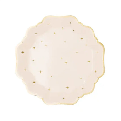 Platos de Papel Estrellas 21 cm - Beige con Dorado, Pack de 6 - Narosa Sweet Party Barcelona