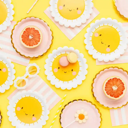 Platos de Papel Sol 18 cm - Pack de 6, Colores Mixtos - Narosa Sweet Party Barcelona