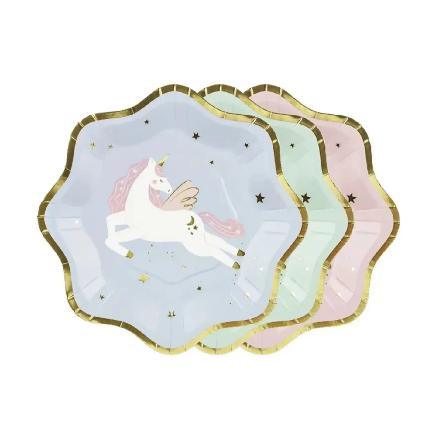 Platos de Papel Unicornio  18x18 cm - Set de 6 unidades. - Narosa Sweet Party Barcelona