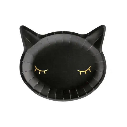 Platos de Papel en Forma de Gato Negro 22x20 cm - Pack de 6
