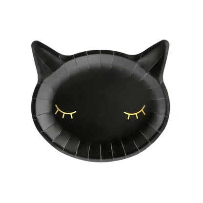 Platos de Papel en Forma de Gato Negro 22x20 cm - Pack de 6 - Narosa Sweet Party Barcelona