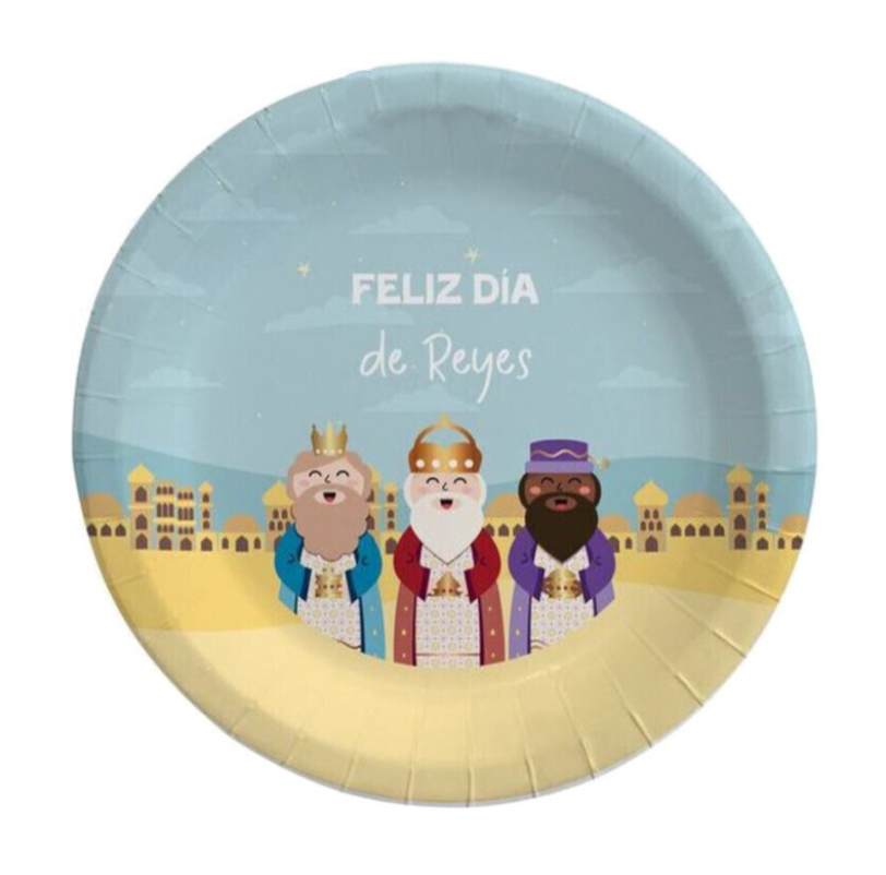 Platos de Reyes Magos Azules 18 cm – Pack de 8 Unidades