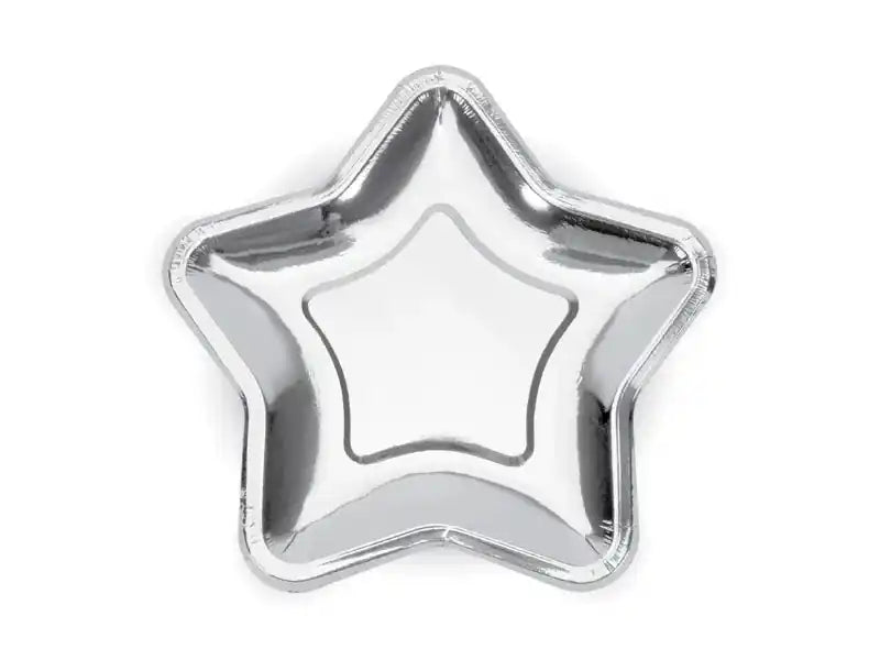 Platos de Papel Estrella Plateados 23cm (Paquete de 6) - Narosa Sweet Party Barcelona