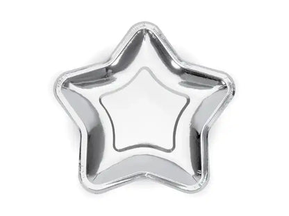 Platos de Papel Estrella Plateados 23cm (Paquete de 6) - Narosa Sweet Party Barcelona
