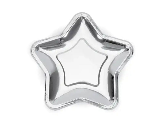 Platos de Papel Estrella Plateados 23cm (Paquete de 6) - Narosa Sweet Party Barcelona