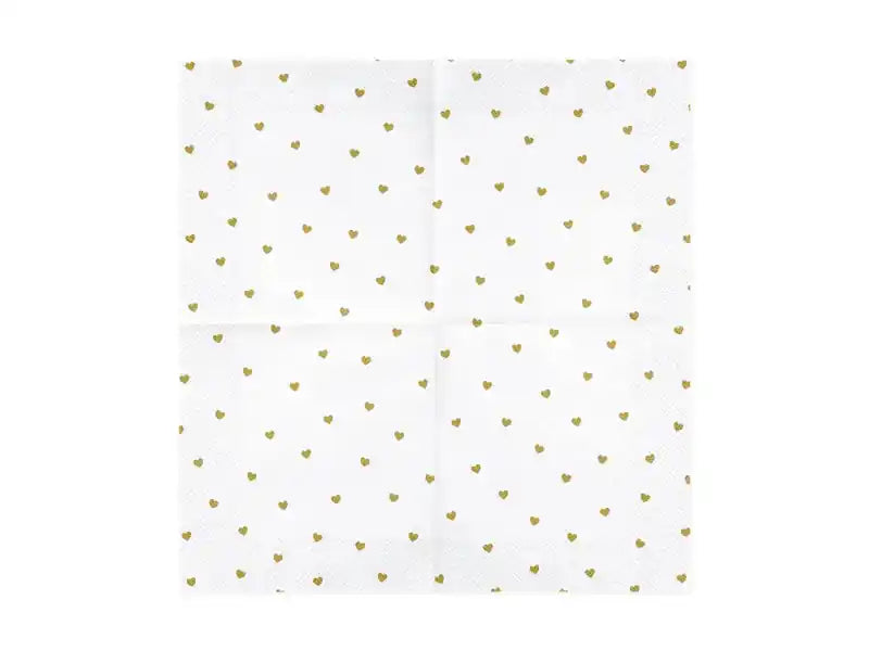 Servilletas Blancas con Corazones Dorados de 16,5x16,5cm. - Narosa Sweet Party Barcelona