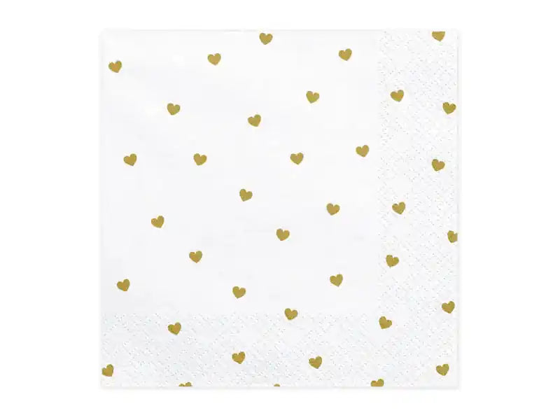 Servilletas Blancas con Corazones Dorados de 16,5x16,5cm. - Narosa Sweet Party Barcelona