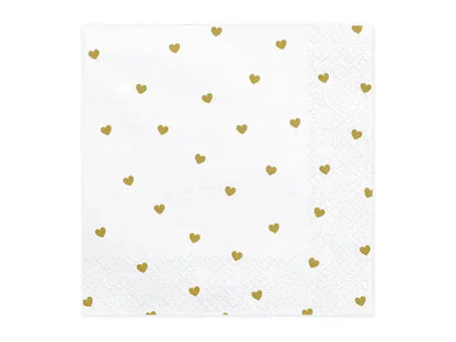 Servilletas Blancas con Corazones Dorados de 16,5x16,5cm. - Narosa Sweet Party Barcelona
