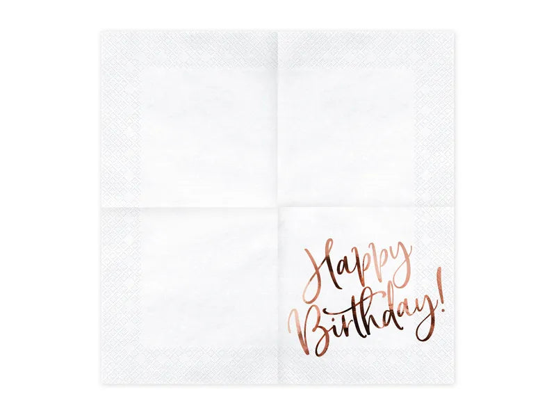 Tovallons Happy Birthday en blanc de 33x33cm