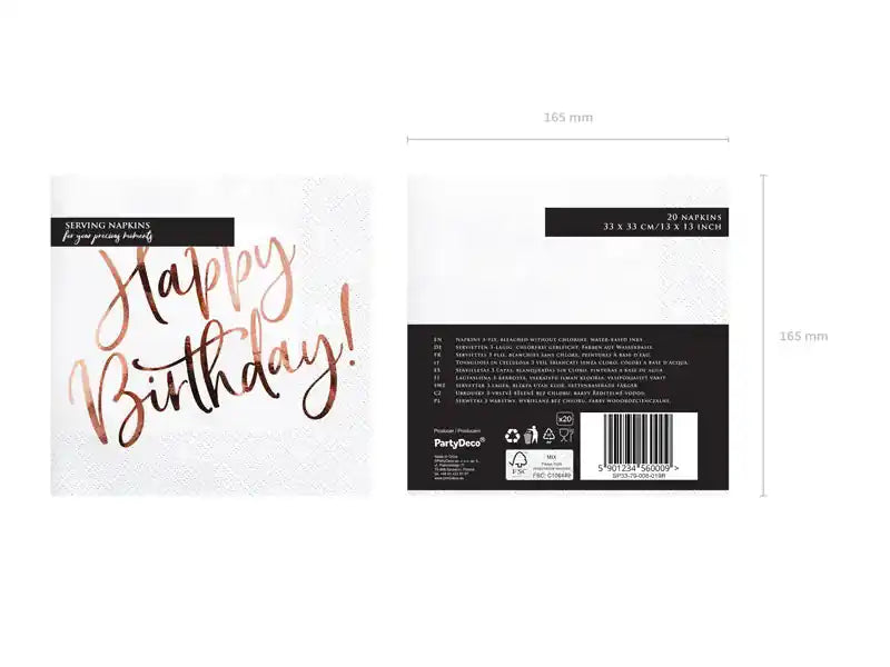 Servilletas Happy Birthday en Blanco de 16x16. 20 unidades - Narosa Sweet Party Barcelona