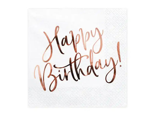 Tovallons Happy Birthday en Blanc de 16x16. 20 unitats