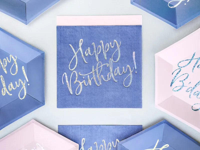 Tovallons Happy Birthday blau marí de 33x33cm.