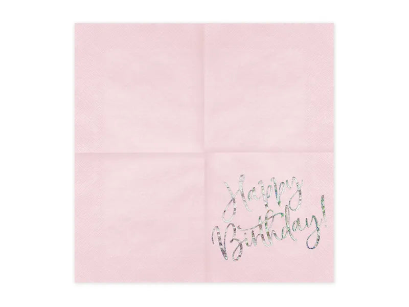 Light Pink Happy Birthday Napkins 16x16cm.