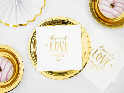 Servilletas "All You Need Is Love" 33x33 cm - Blancas con Detalles Dorados - Narosa Sweet Party Barcelona