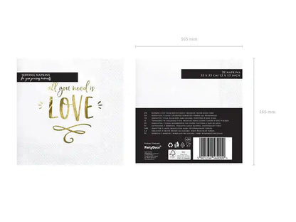 Servilletas "All You Need Is Love" 33x33 cm - Blancas con Detalles Dorados - Narosa Sweet Party Barcelona