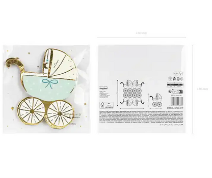 Servilletas Papel Cochecito Bebé Azul Tiffany y Dorado 28x30 cm | Pack 20 ud. - Narosa Sweet Party Barcelona