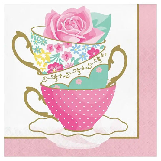 Floral Tea Party Teacup Napkins - Pack of 16