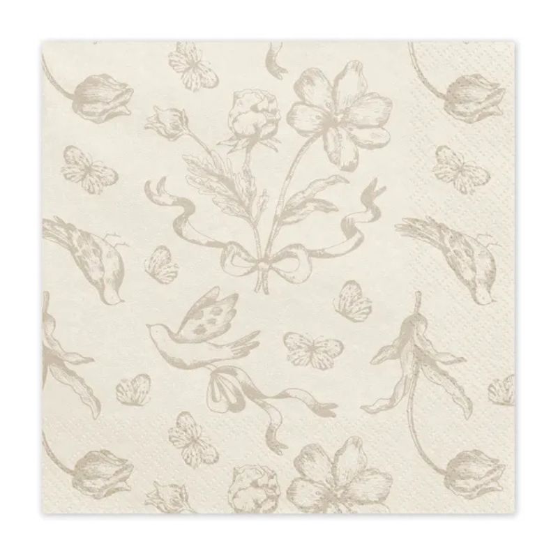 Servilletas Flowers beige con flores oscuras 33 x 33 cm