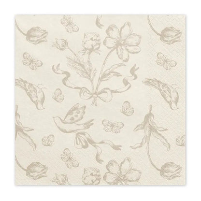 Servilletas Flowers beige con flores oscuras 33 x 33 cm
