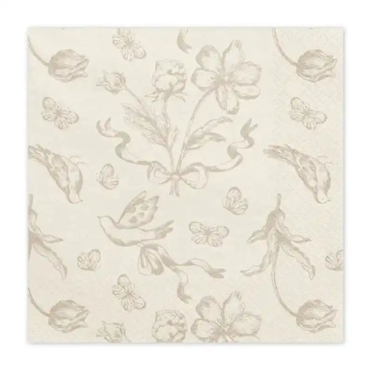 Servilletas Flowers, 33 x 33 cm, beige con flores (12 uds.) - Narosa Sweet Party Barcelona