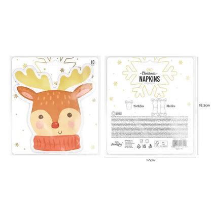 Reindeer Christmas Napkins 30x33 cm. Pack of 10 units.