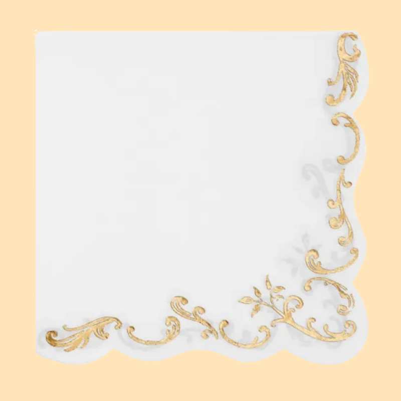 Servilletas Blancas con Ornamento Dorado – Pack x12 (33x33 cm) - NAROSA SWEET PARTY