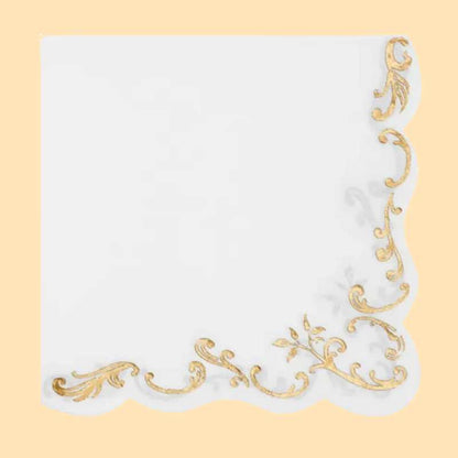 Servilletas Blancas con Ornamento Dorado – Pack x12 (33x33 cm) - NAROSA SWEET PARTY