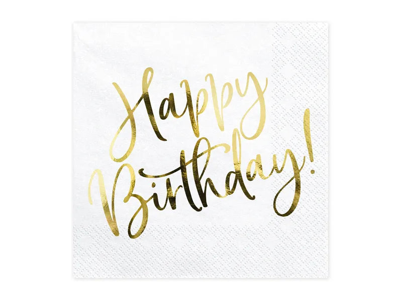 Happy Birthday Napkins in White 16x16